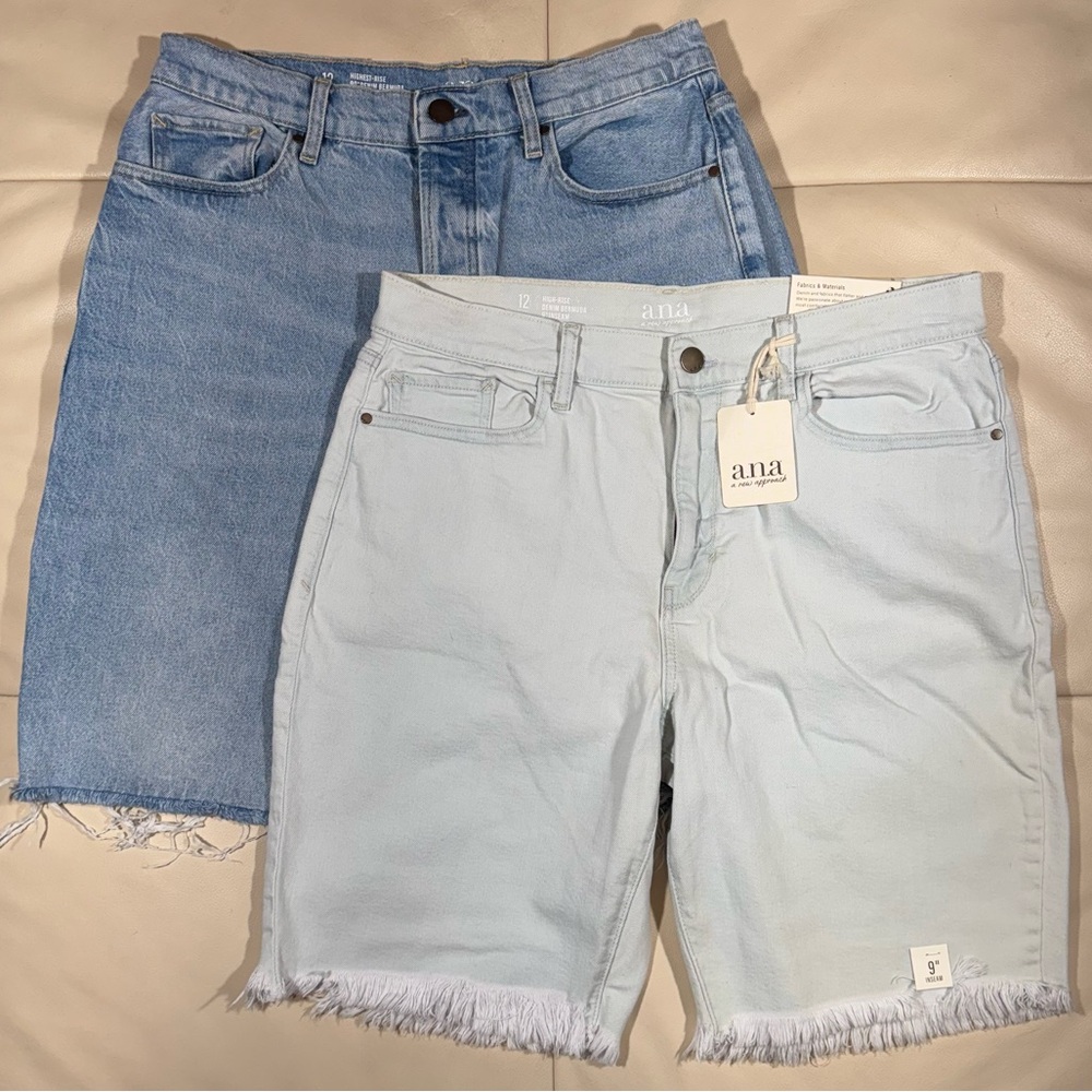 a.n.a Denim Bermuda Shorts - 2 pair in Blue Wash and Very Light Blue, 9” Inseam